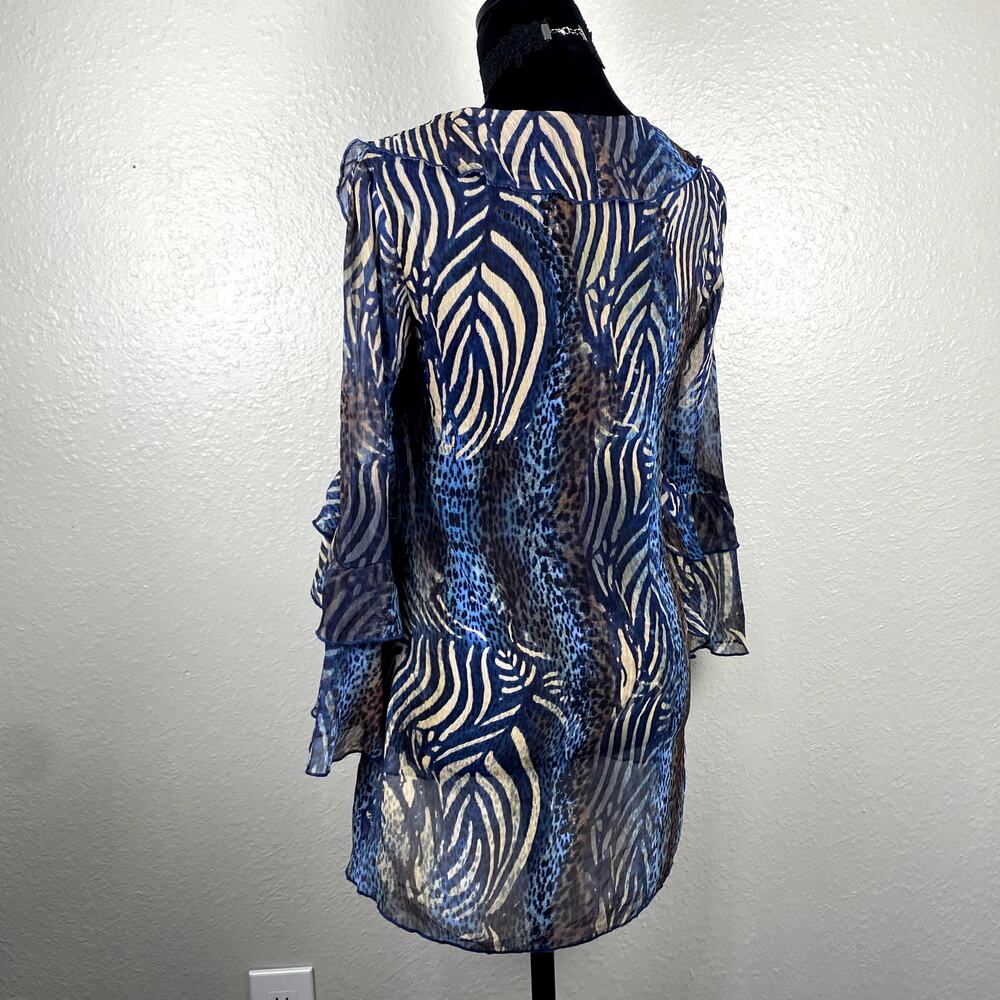 Metric Animal Print Whimsigoth Avant Garde LaceUp Boho Ruffle Flowy Blouse Dress - Picture 9 of 14